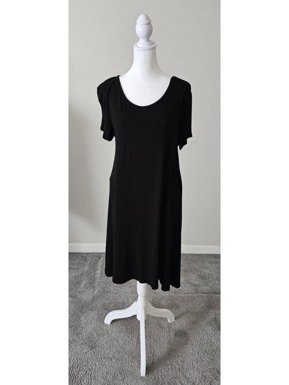 Falls Creek Womens Black Short Sleeve A-Line Dress/Cover-up M Beachy Summer